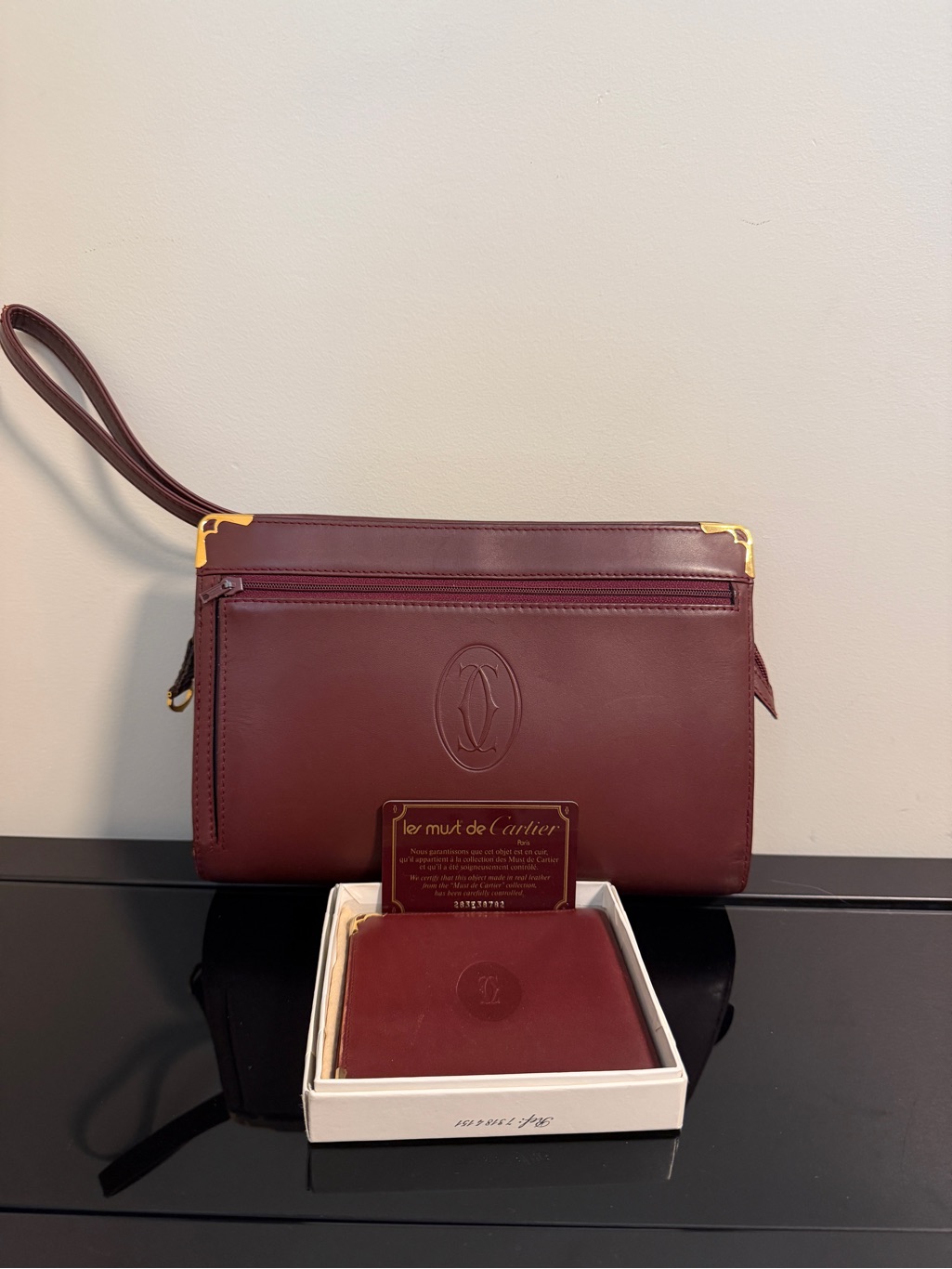 Cartier Bundle Burgundy Leather Wristlet Pouch And Wallet Vintage Authentic